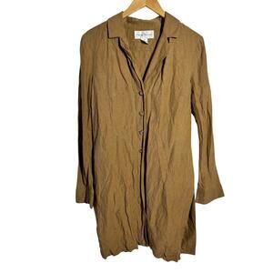 Rena Rowen Tunic Silk Linen Button Up Top Women 10 Tan Lagenlook Minimal Coastal